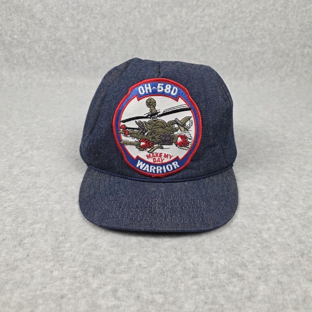 Vintage OH-58D Warrior Helicopter Hat Cap Snap Back One‎ Size Denim San Sun 80s
